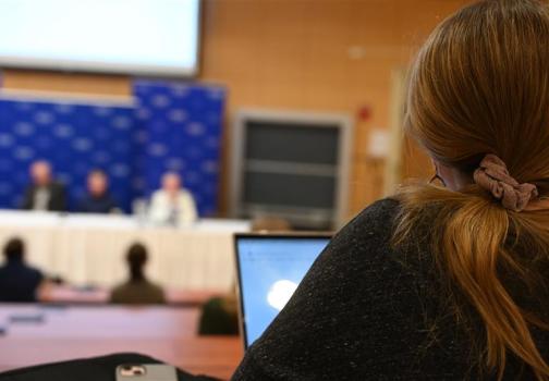 student watching a presentation