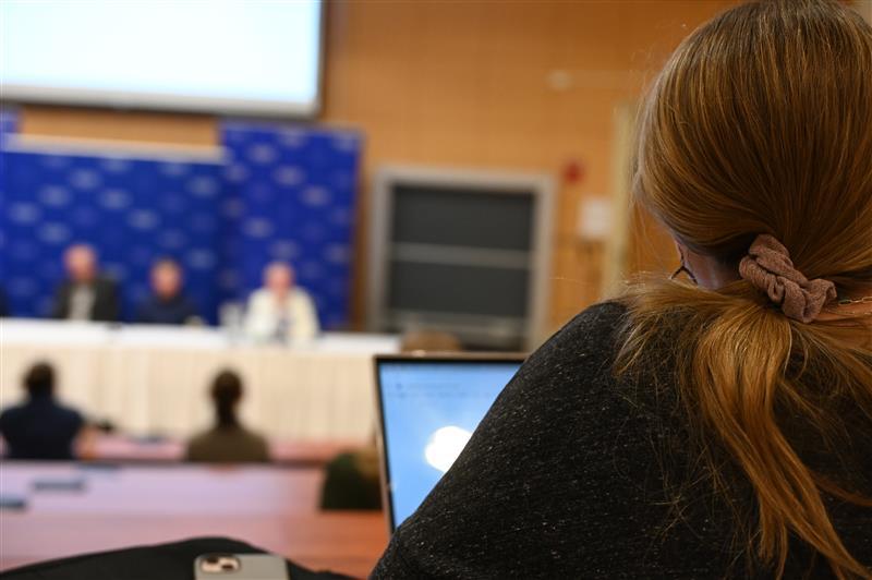 student watching a presentation